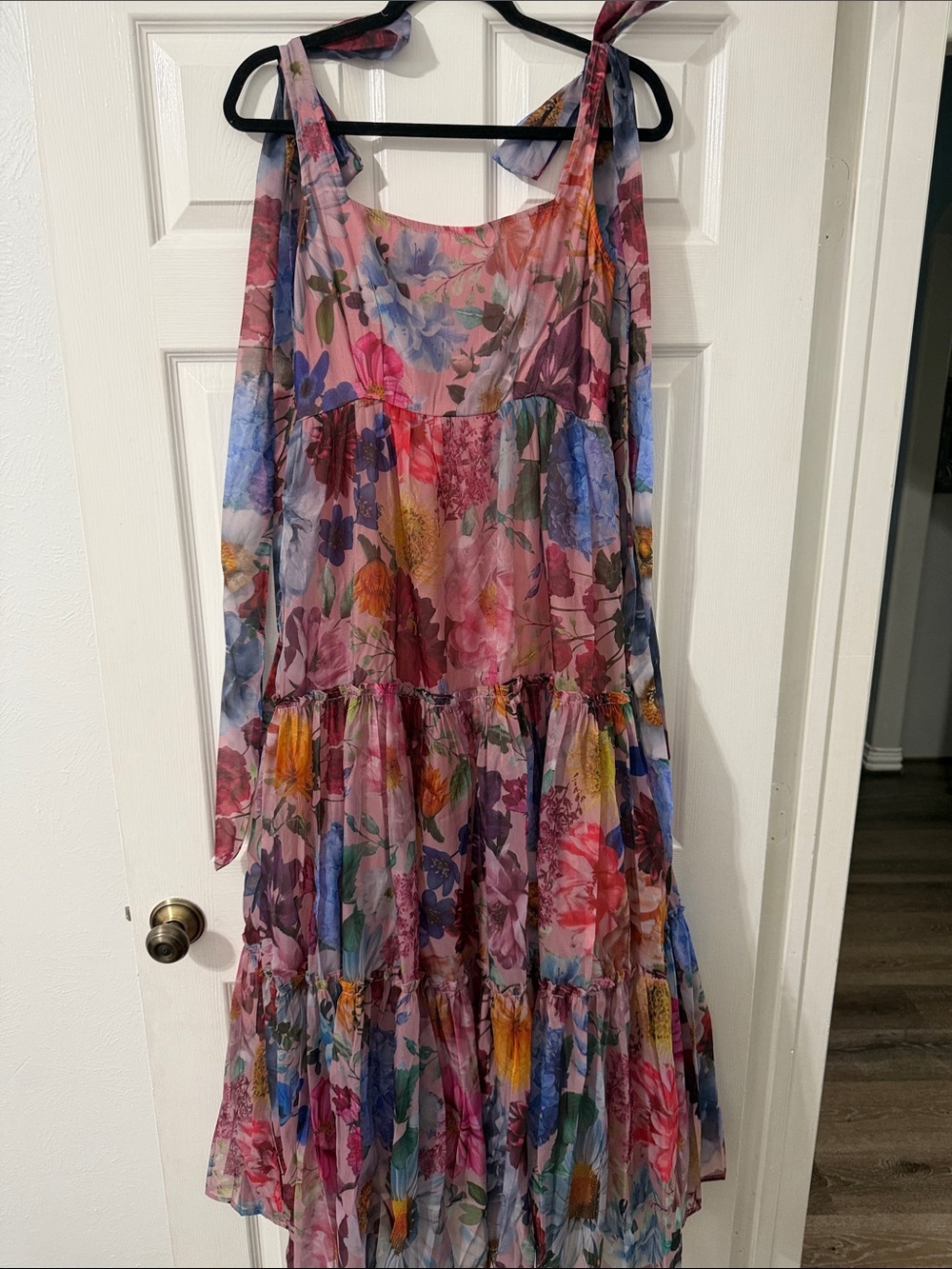 Floral Tie-Strap Maxi Dress in Multicolor